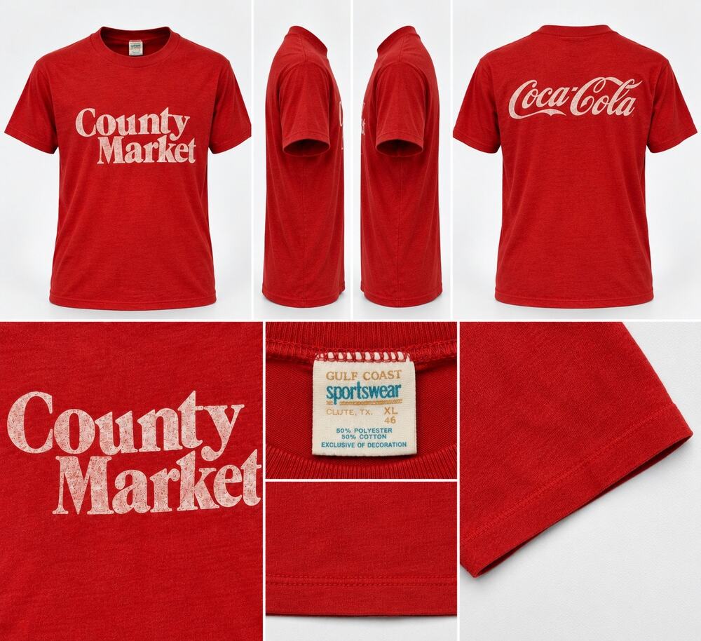 Vintage 80s Coca Cola County Market T-Shirt Red Single Stitch 50/50 USA XL